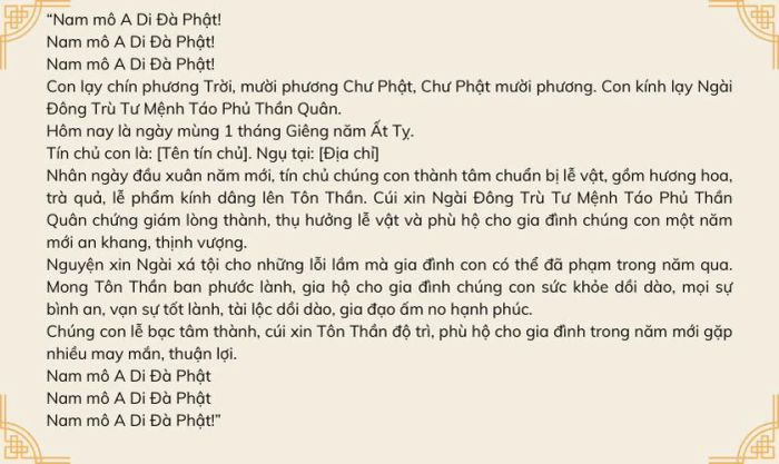 Bài văn khấn ông Táo mùng 1 Tết 2025