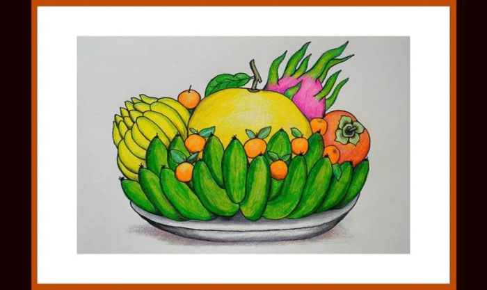 Tranh với chủ đề mâm ngũ quả đẹp và ấn tượng