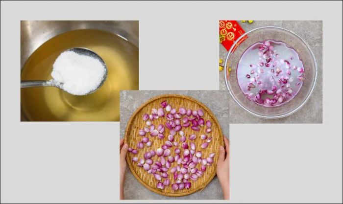 Xử lý hành qua nước muối để làm sạch và giảm bớt độ hăng