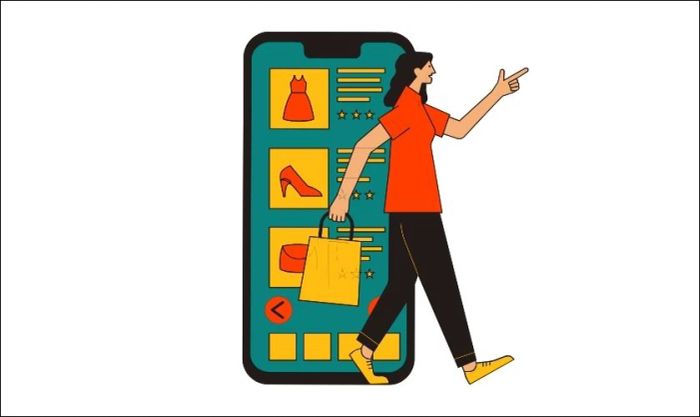 Biểu tượng mua sắm thời trang trực tuyến ngay trên điện thoại