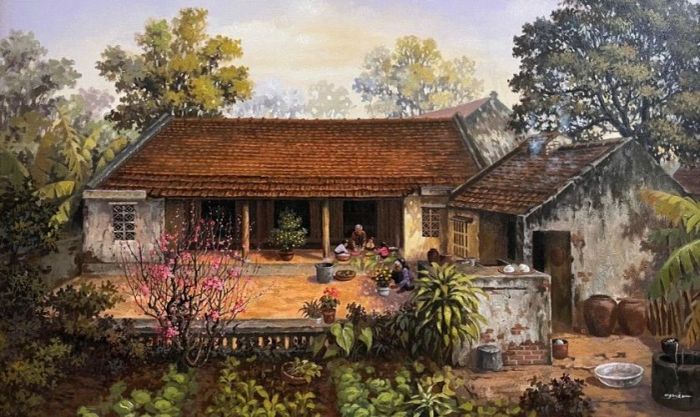Làng quê ngày Tết - Tranh vẽ Tết đẹp và đầy ấn tượng