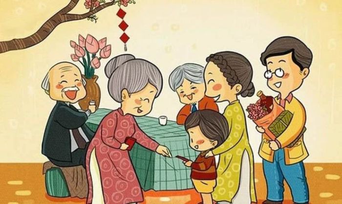 Tranh vẽ Tết với chủ đề gia đình