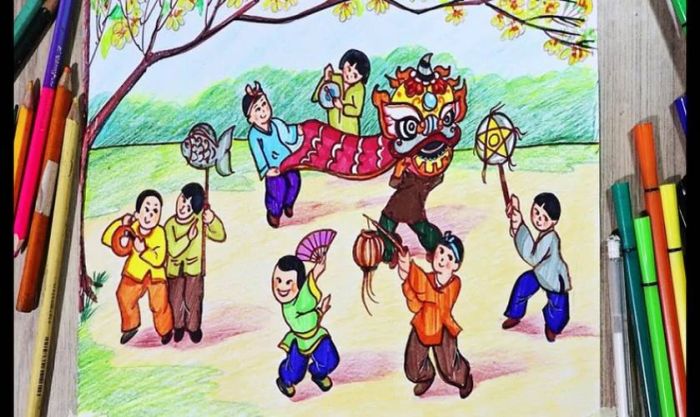 Tranh vẽ ngày Tết với chủ đề trò chơi dân gian