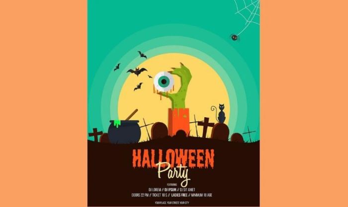 Poster Halloween với nồi thuốc phép thuật