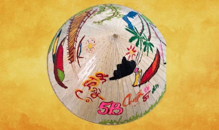 Mẫu trang trí nón lá 20/10 với chủ đề thầy cô, trường lớp đầy ý nghĩa và sâu sắc.
