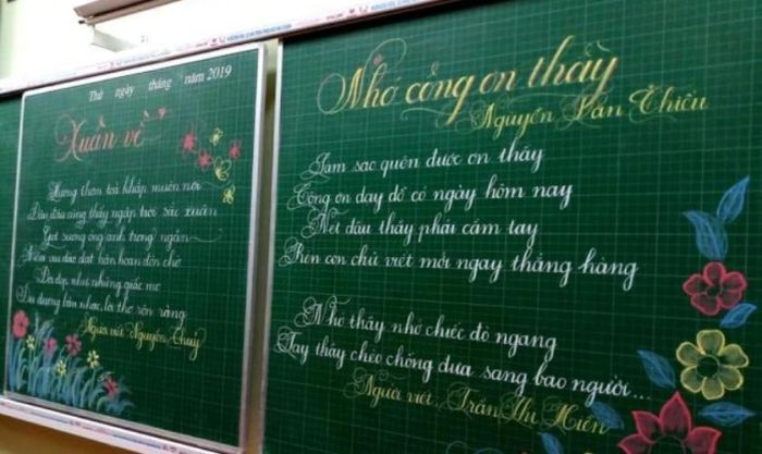 Mẫu trang trí bảng 20/11 đẹp dành cho thầy cô trường tiểu học đẹp mắt