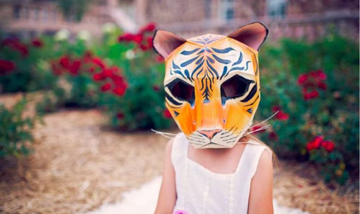 Mặt nạ Halloween 3D phong cách Geometric hình đầu hổ