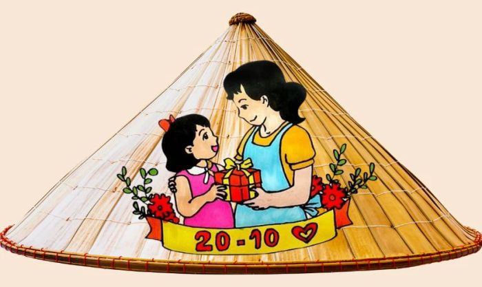 Trang trí nón lá 20/10 theo chủ đề mẹ