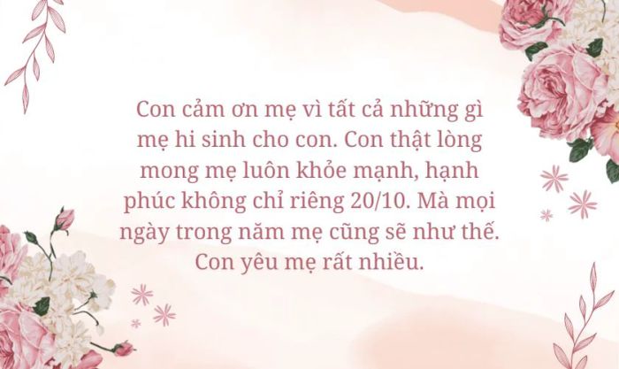 Những lời tri ân mẹ 20/10 đầy ý nghĩa