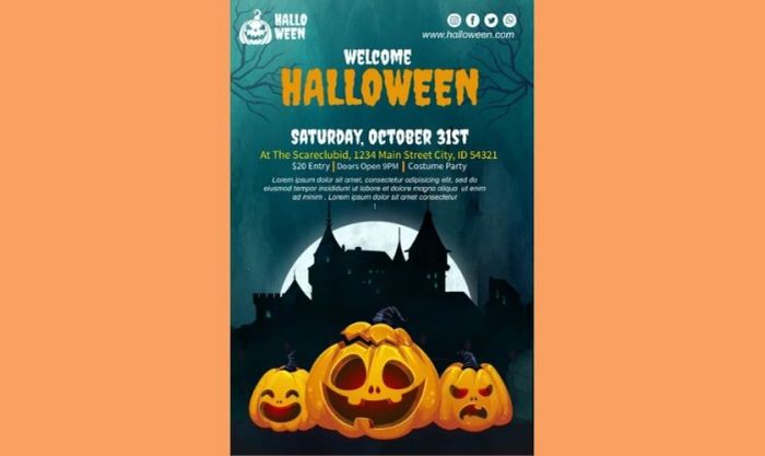 Poster Halloween với lâu đài huyền bí