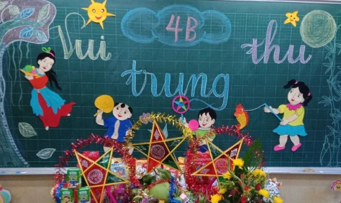 Mẫu trang trí bảng Trung thu với chủ đề chú Cuội và vầng trăng sáng