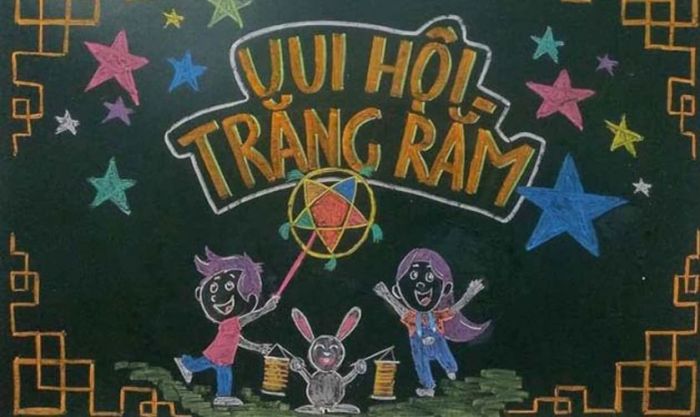 Mẫu trang trí bảng Trung thu chủ đề Thỏ Ngọc ngọt ngào và đáng yêu
