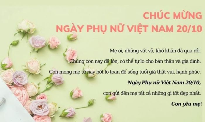 Mẫu thiệp dành tặng mẹ với tông màu xanh dịu dàng