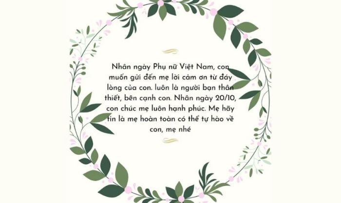 Mẫu thiệp 20/10 với tông màu xanh lá tươi mát dành tặng mẹ