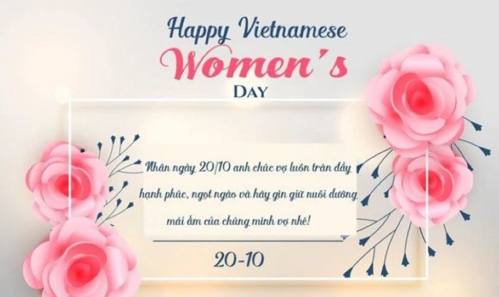 Mẫu thiệp 20/10 kết hợp hoa tặng vợ
