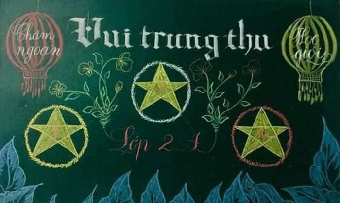 Mẫu trang trí bảng Trung thu chủ đề ngôi sao năm cánh