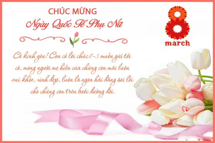 Thiệp mừng Quốc tế Phụ nữ dành tặng cô giáo, đơn giản nhưng sang trọng