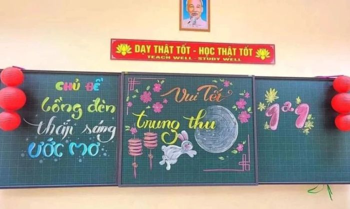 Mẫu trang trí bảng Trung thu với chủ đề Thỏ Ngọc dễ thương