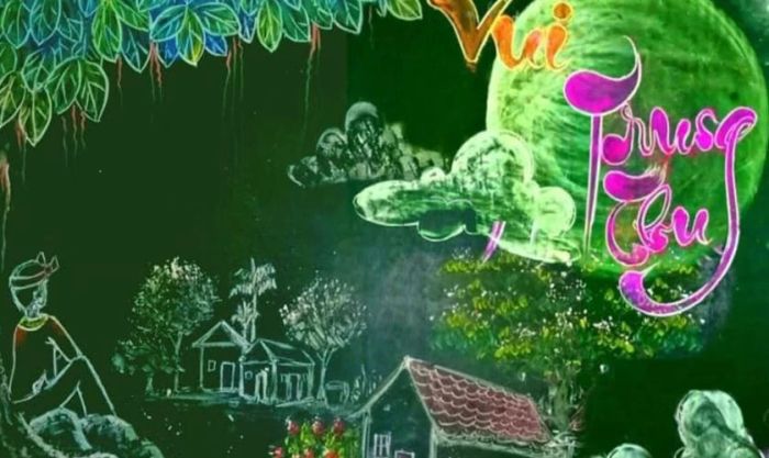 Mẫu trang trí bảng Trung thu chủ đề chú Cuội ngồi dưới gốc cây đa