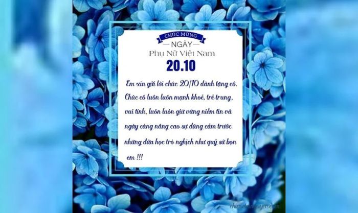 Mẫu thiệp màu xanh dành tặng cô