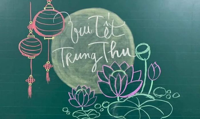 Mẫu trang trí bảng Trung thu với chủ đề trăng rằm vào tháng 8