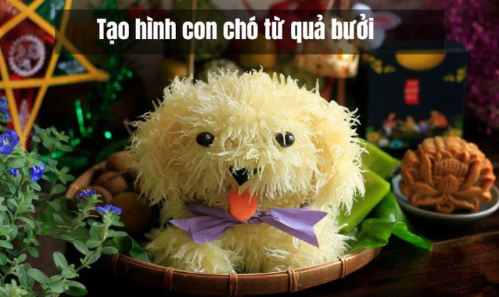 Tạo hình chú cún con dễ thương từ quả bưởi để trang trí mâm ngũ quả