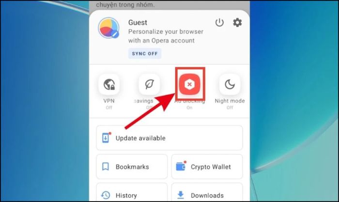 Chọn mục AdBlocking