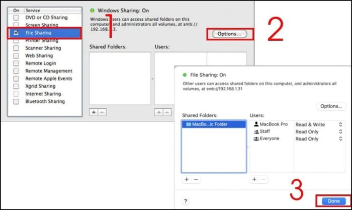 Phương pháp chia sẻ dữ liệu giữa hai máy tính MacBook thông qua mạng