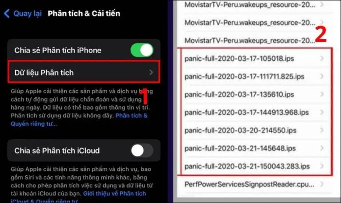 Chọn mục Dữ liệu Phân tích