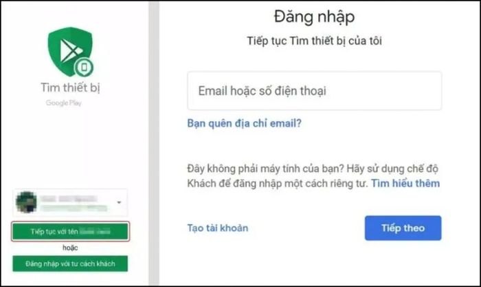 Đăng nhập vào ứng dụng Find My Device