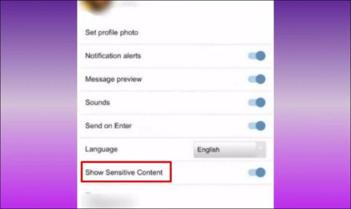 Chọn Show Sensitive Content và truy cập vào kênh chat bạn mong muốn