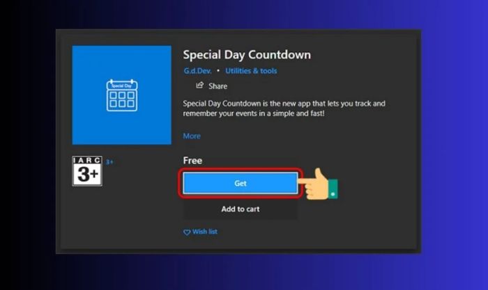 Tìm và tải ứng dụng Special Day Countdown về máy tính