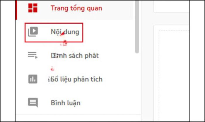 Tại thanh bên trái, chọn mục Nội dung