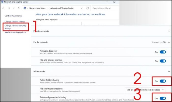 Chọn Change advanced sharing settings