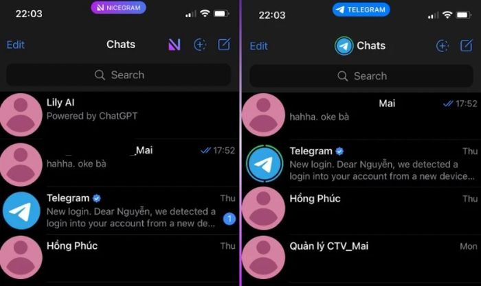 Tin nhắn trên Telegram và Nicegram sẽ được đồng bộ hóa với nhau