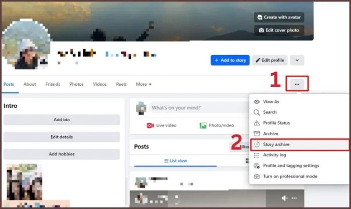 Nhấn vào biểu tượng ba chấm và chọn Kho lưu trữ tin (Story archive)