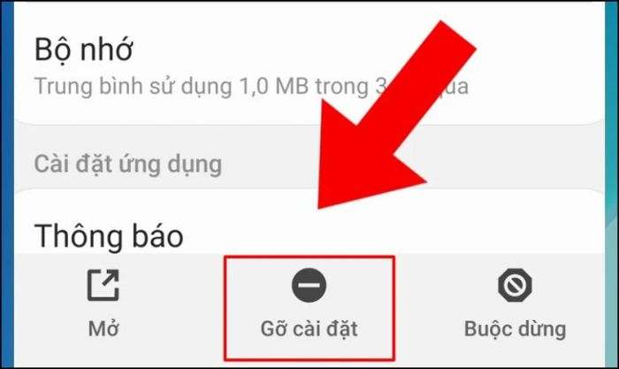 Chọn Gỡ cài đặt hoặc Buộc dừng