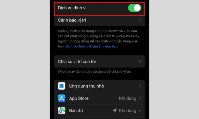 Vô hiệu hóa Dịch vụ định vị