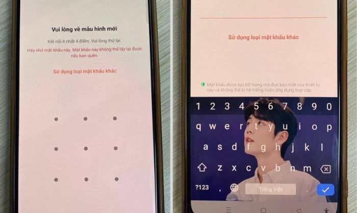 mật khẩu khóa bằng hình vẽ, số và ký tự