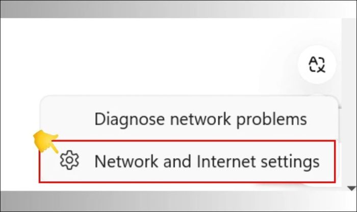 Nhấp vào và chọn mục Network and Internet Settings