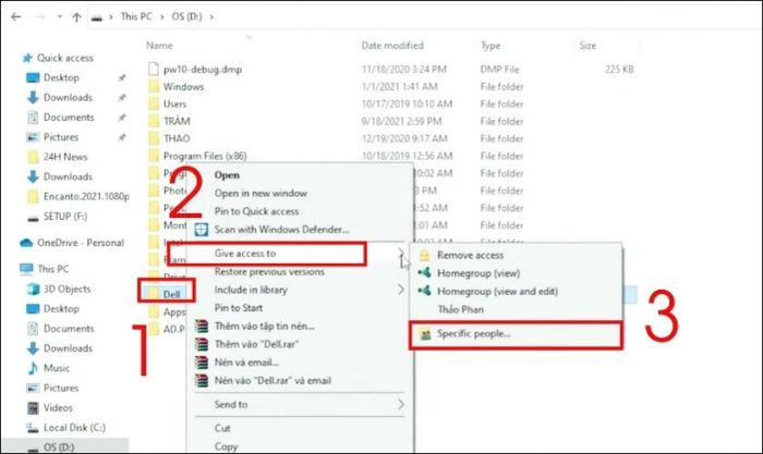 Chọn tiếp mục Specific people…