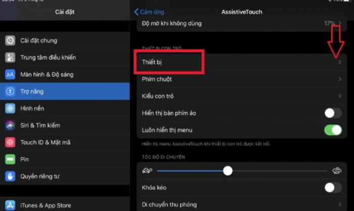 Kích hoạt tính năng Assistive Touch và chọn mục Thiết bị