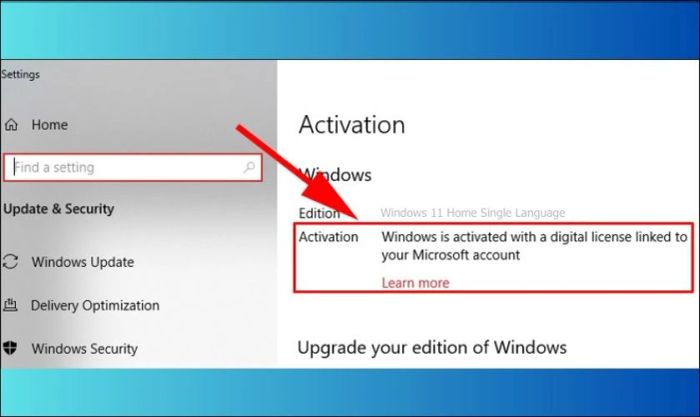 Kiểm tra trạng thái Windows trong mục Activation
