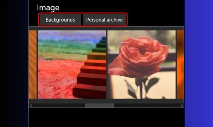 Chọn hình nền cho sự kiện trong mục Image