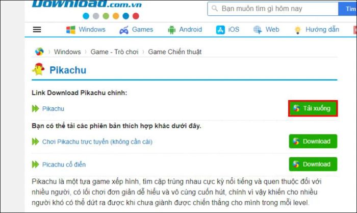 Nhấn vào nút Tải xuống