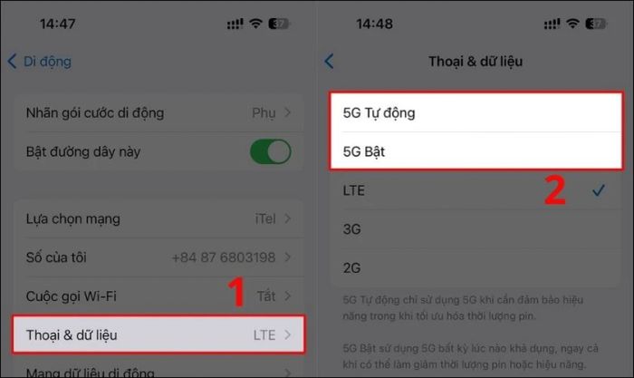 Chọn mục Thoại & Dữ liệu
