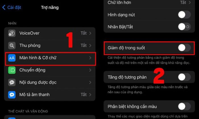 Giảm độ trong suốt và hiệu ứng chuyển động