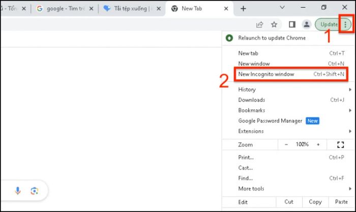 Chọn Cửa sổ Ẩn danh mới trên Chrome dành cho máy tính Windows