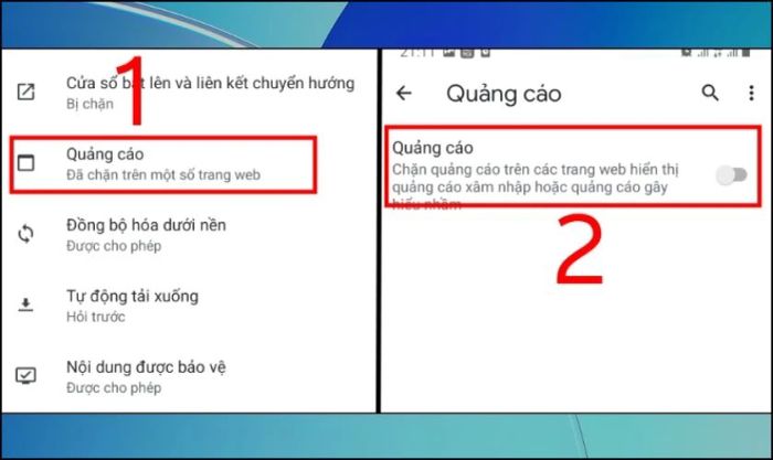 Chọn tắt quảng cáo để tránh bị làm phiền