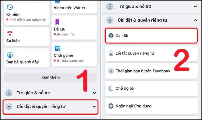 Chọn mục Cài đặt và Quyền riêng tư